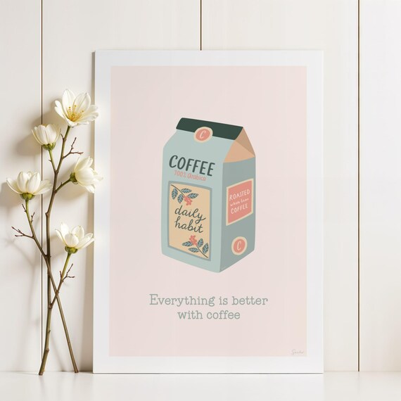 Coffee Art Poster Bag With Coffee Beans Quote