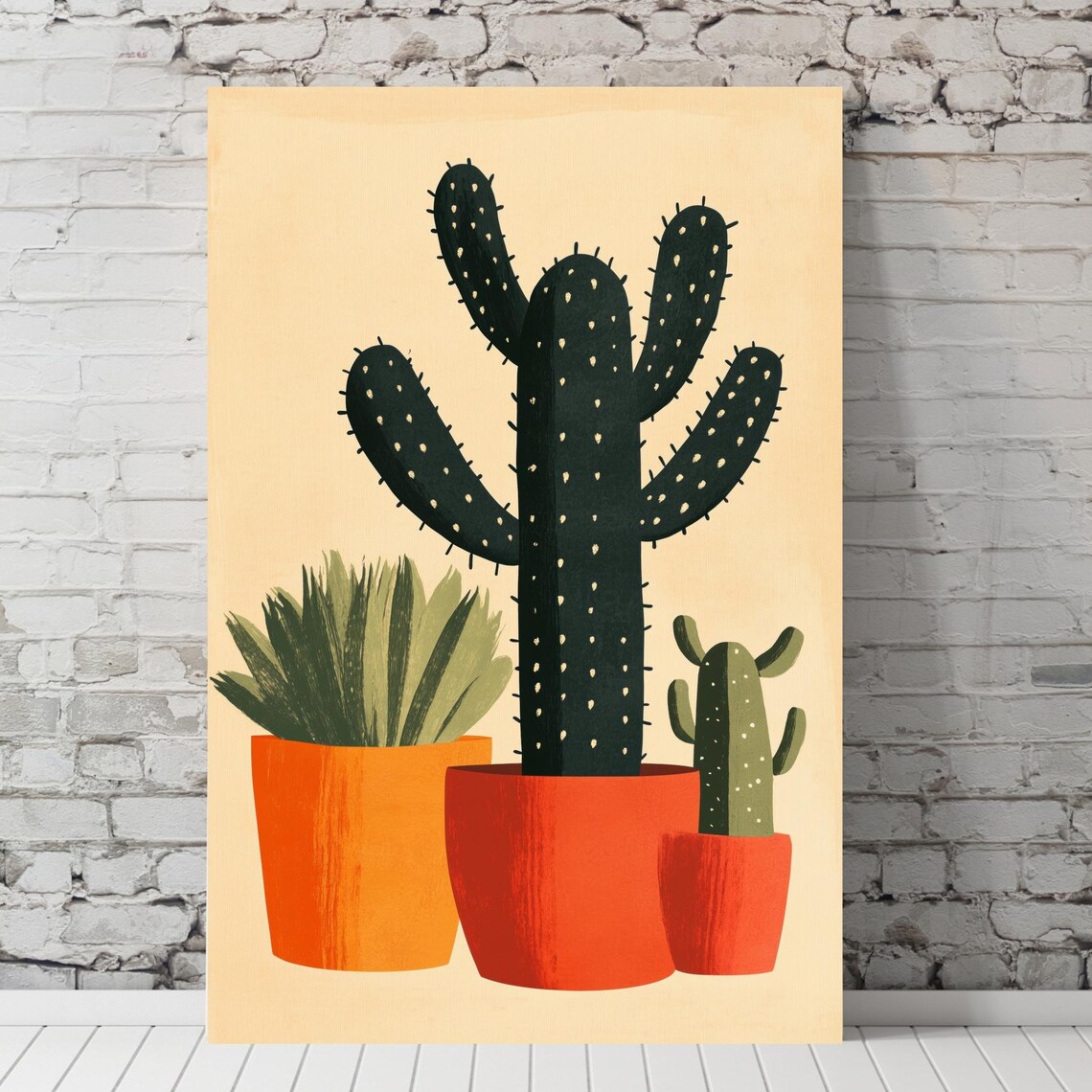 Minimalist Potted Cacti In Warm Terracotta Pots Modern Boho Art Poster