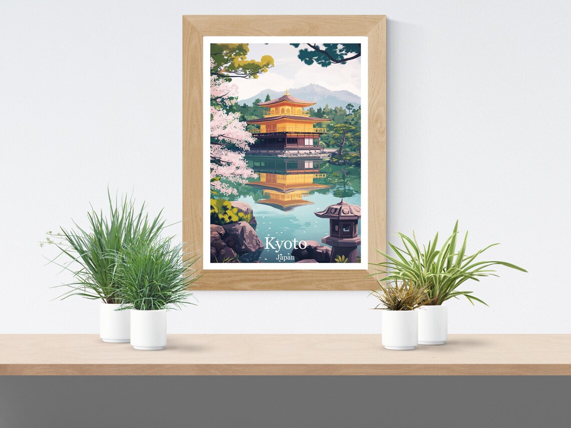 Kyoto Japan Kinkaku-ji Golden Pavilion with Cherry Blossoms Poster - Image 2
