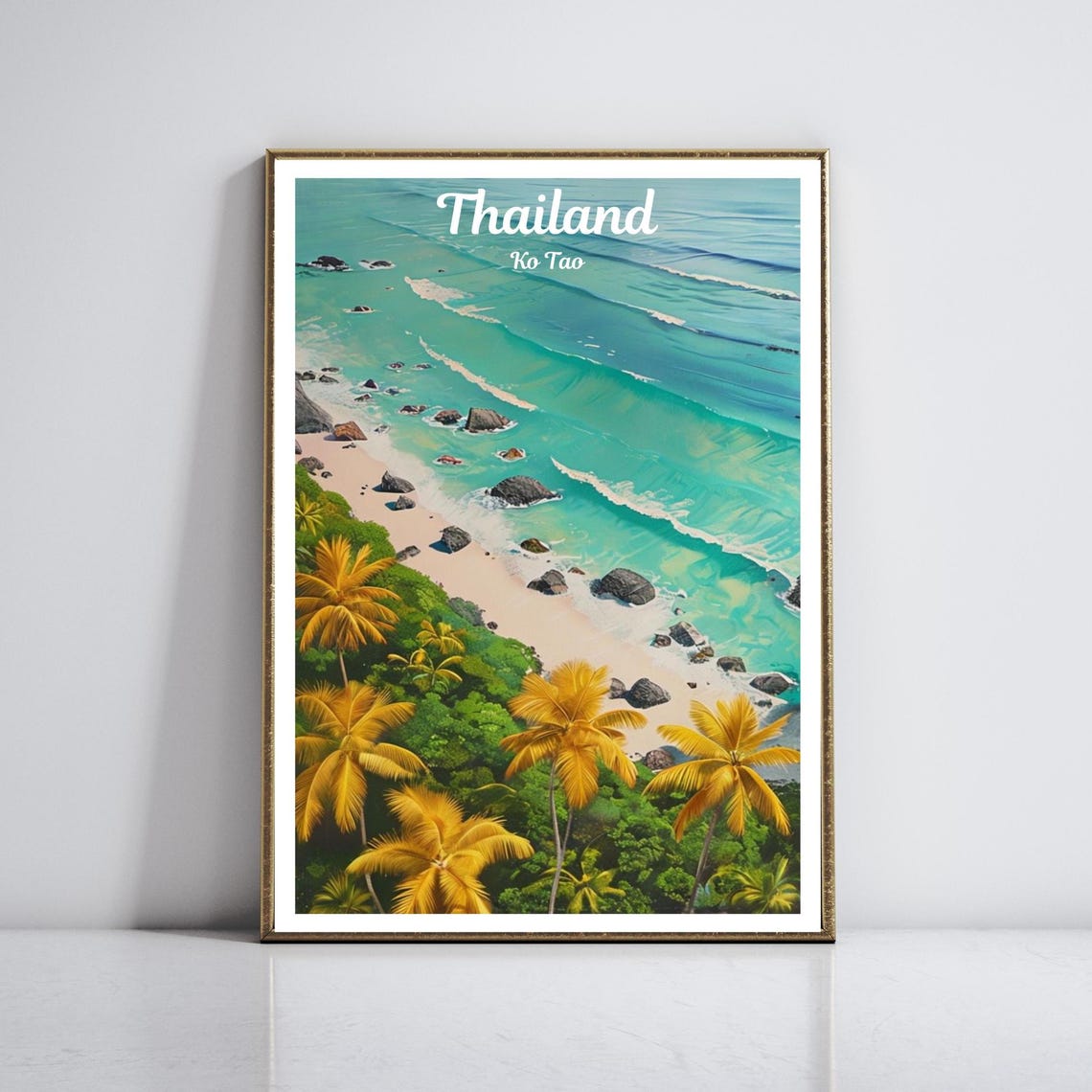 Ko Tao Thailand Aerial View of a Palm Lined Turquoise Beach Poster