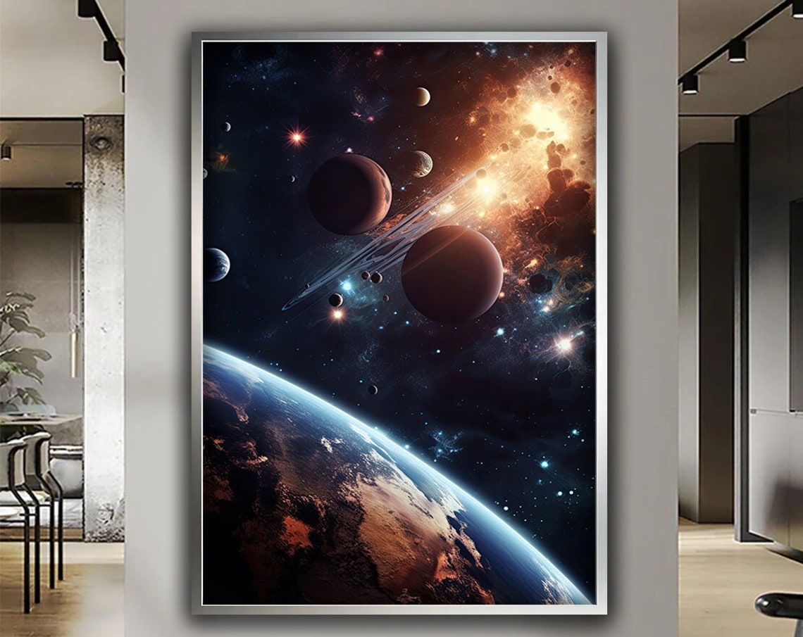 Earth From Space Planets Stars Cosmic Nebula Galaxy Art Poster