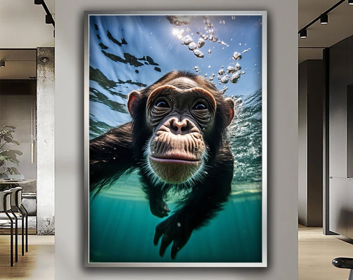 Monkey Floating In Water, Monkey Wall Decor