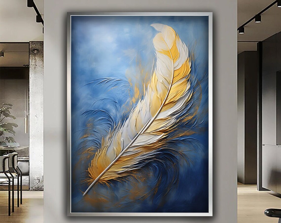 Feather Painting, Yellow Feather White Feather Art Print