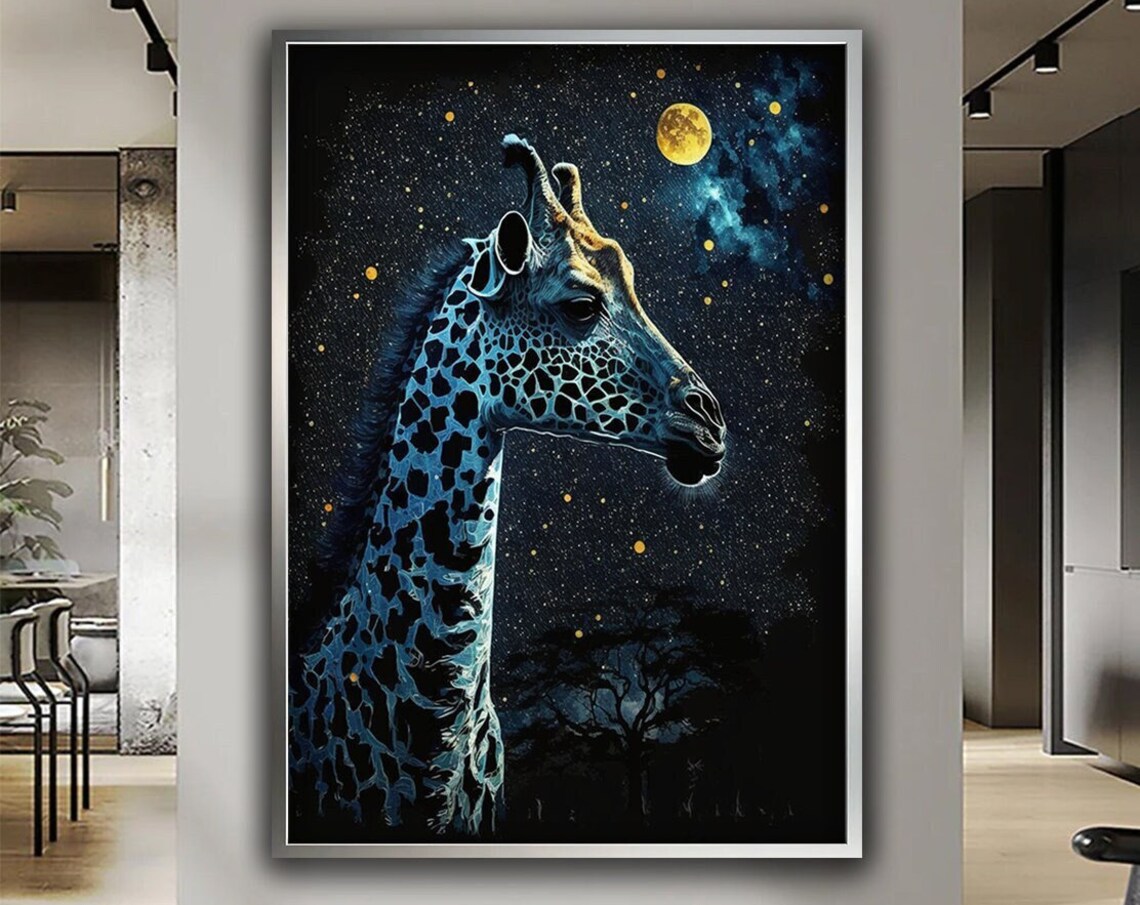 Giraffe Starry Night Sky Moon Majestic Animal Wall Art Poster
