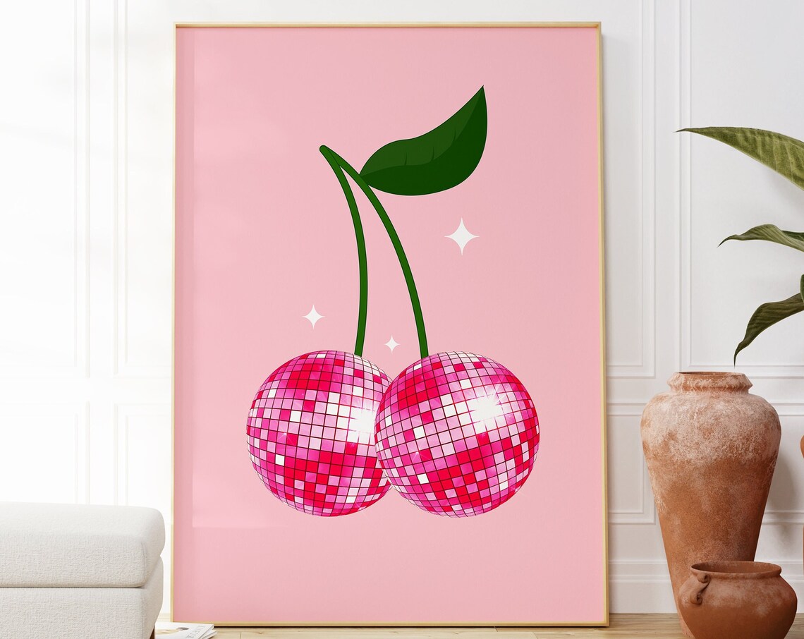 Cherry Disco Balls Retro Aesthetic Art Print