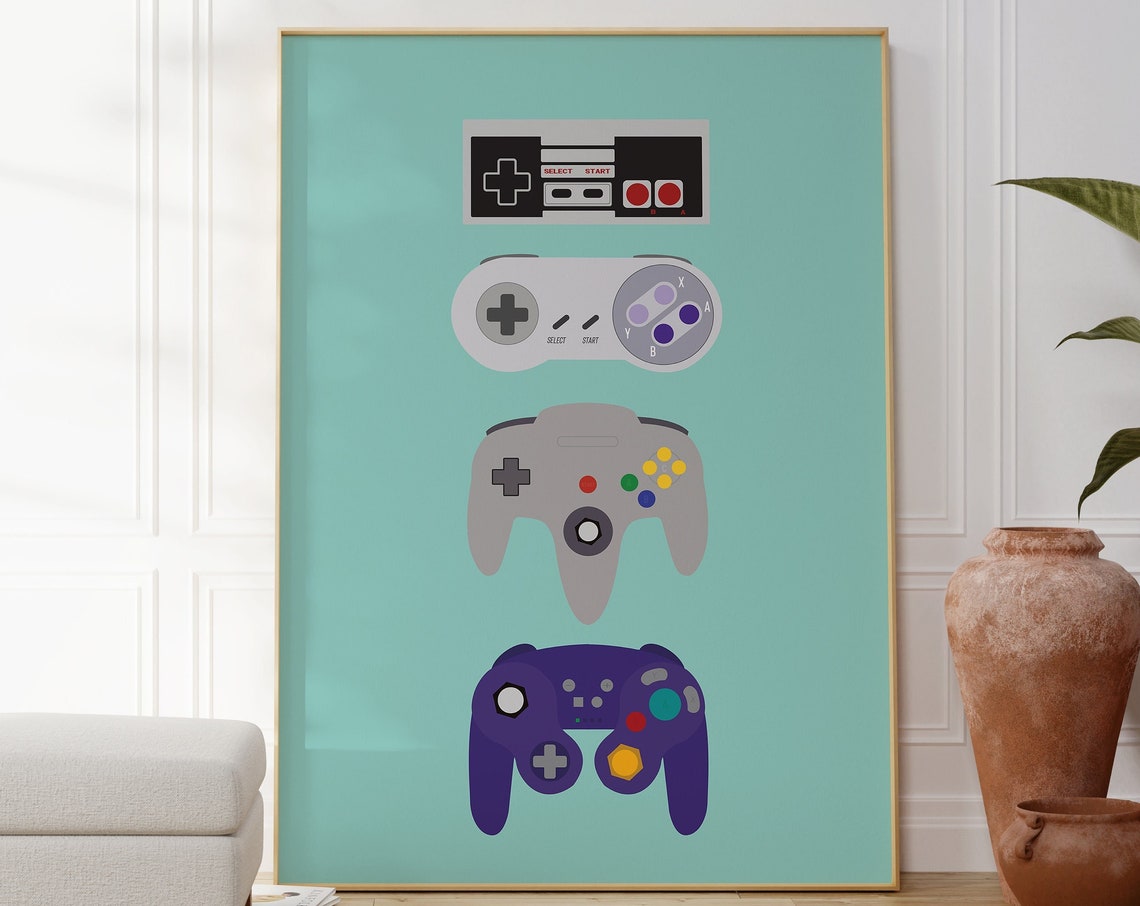 Nintendo Classic Controllers Set Retro Gamer Gift Game Room Poster