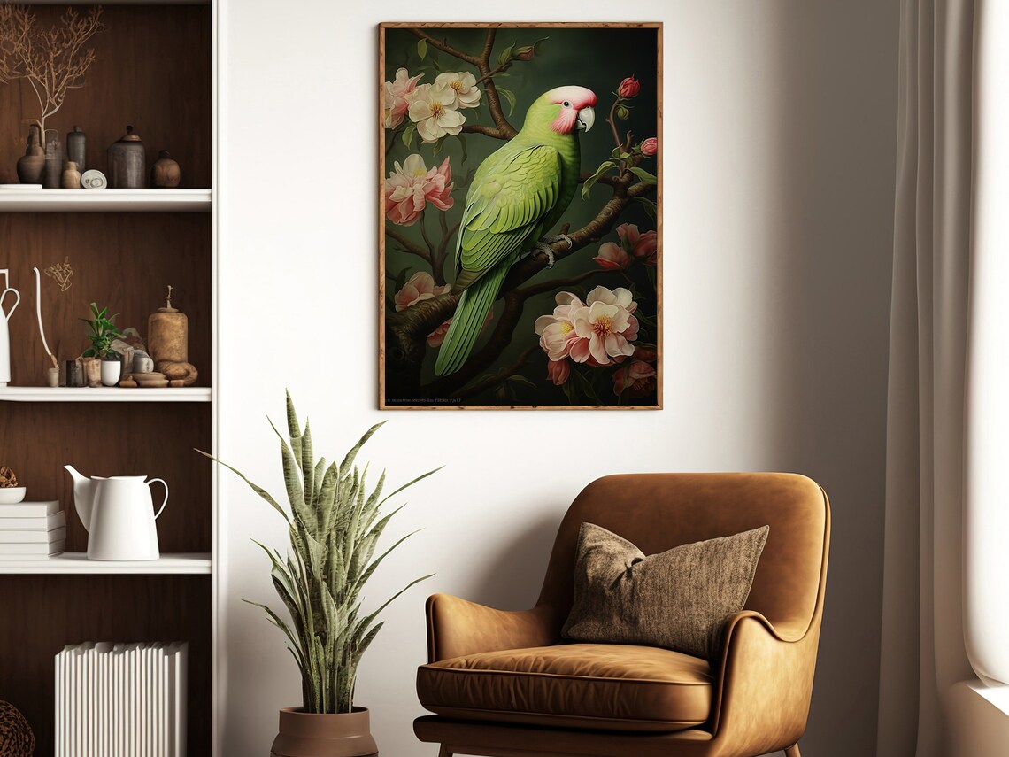 Vintage Floral Bird Painting, Botanical Art Print - Image 3