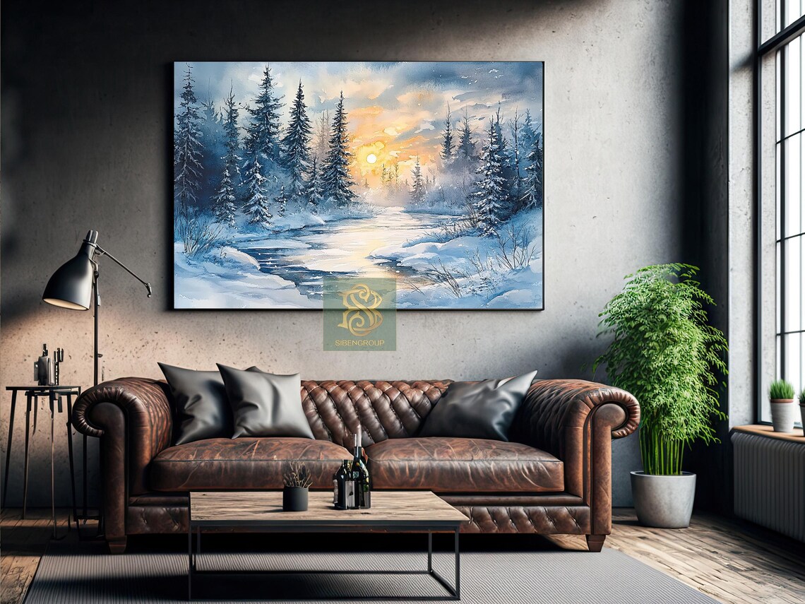 Winter Scene Christmas Sunset Poster, Homely Decor - Image 3