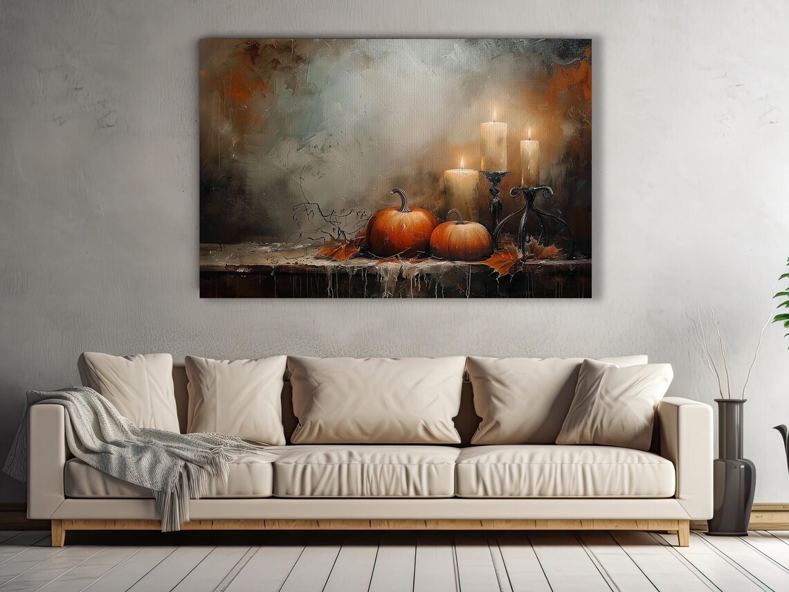 Cottage Candle Light and Pumpkins, Gothic Halloween Art Print - Image 3