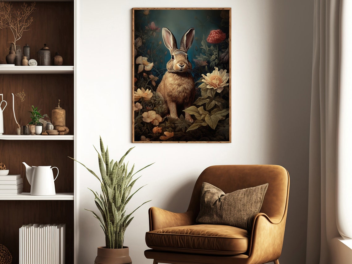 Charming Brown Rabbit Sitting Among Cottage Garden Blooms Poster - Image 3