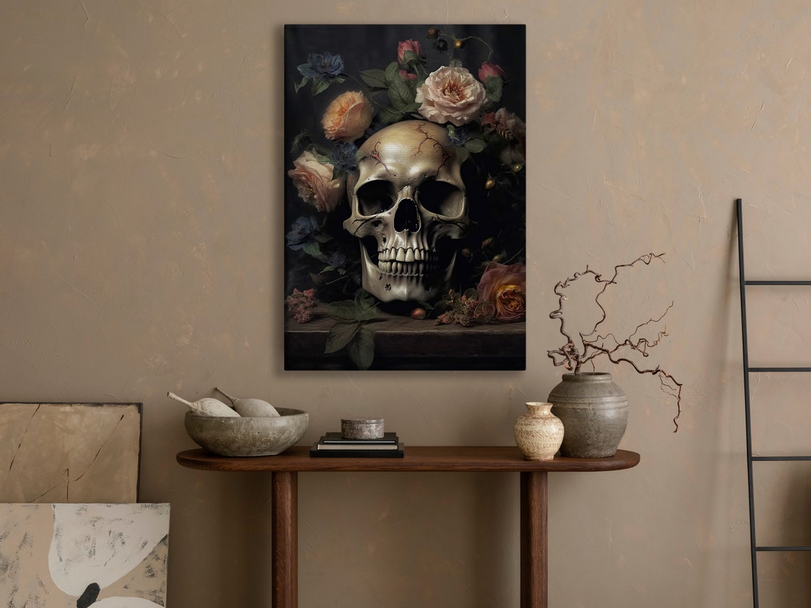 Vanitas Skull Crowned Roses Dark Floral Baroque Still Life Art Poster - Image 4