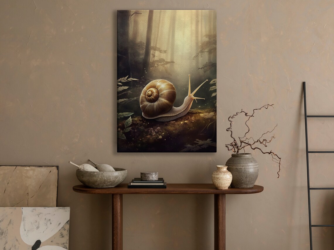 Snail In Misty Golden Forest Light Vintage Woodland Animal Art Print - Image 2