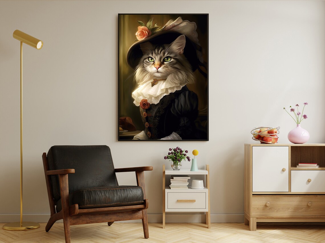 Victorian Cat Lady Art Print, Royal Feline Portrait - Image 2