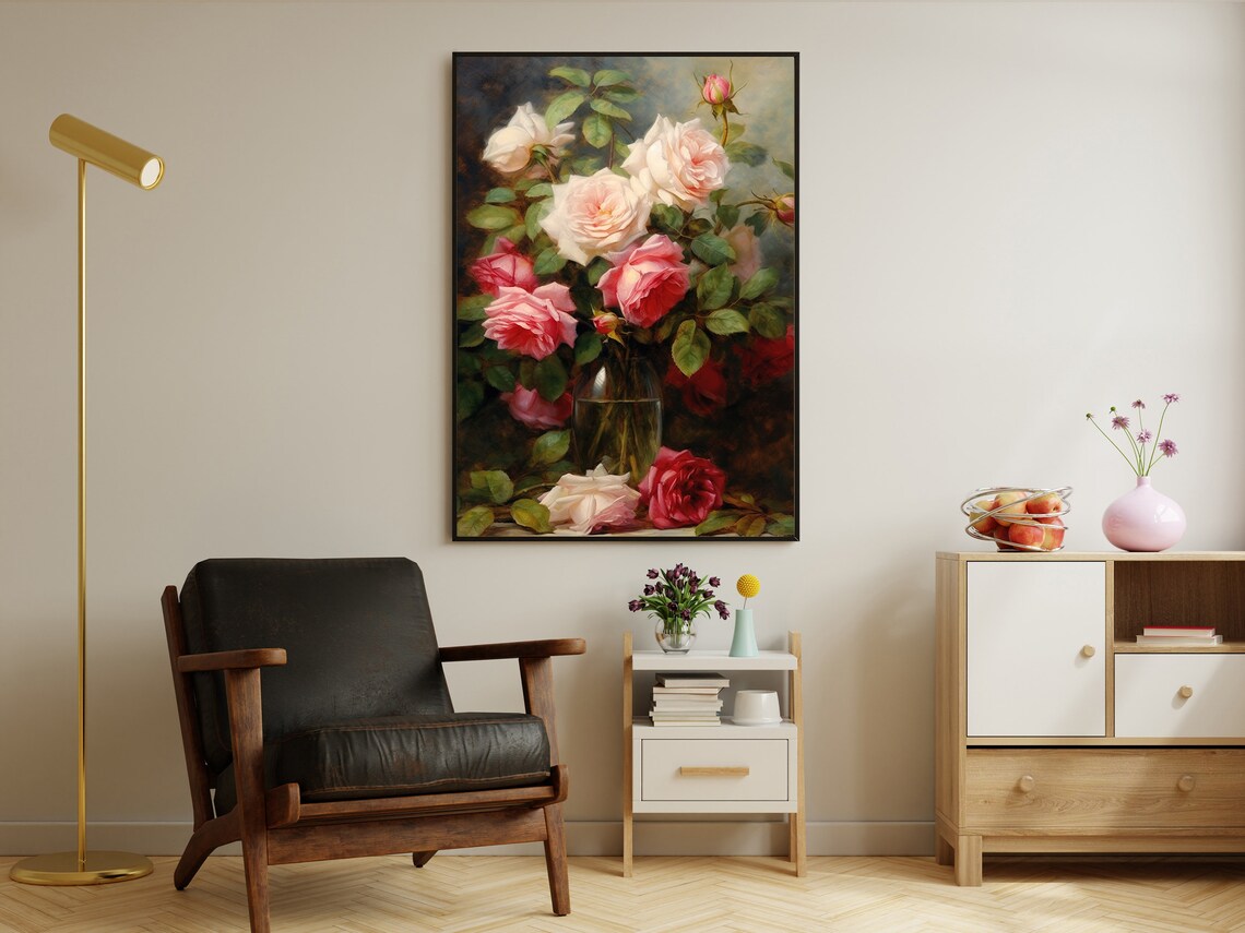 Vintage Flower Vase Painting, Retro Floral Art Print - Image 3