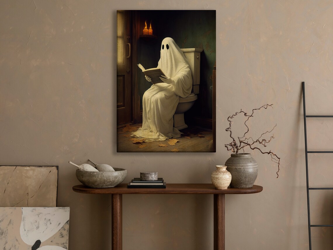 Vintage Ghost In Toilet Art Print, Gothic Halloween - Image 3