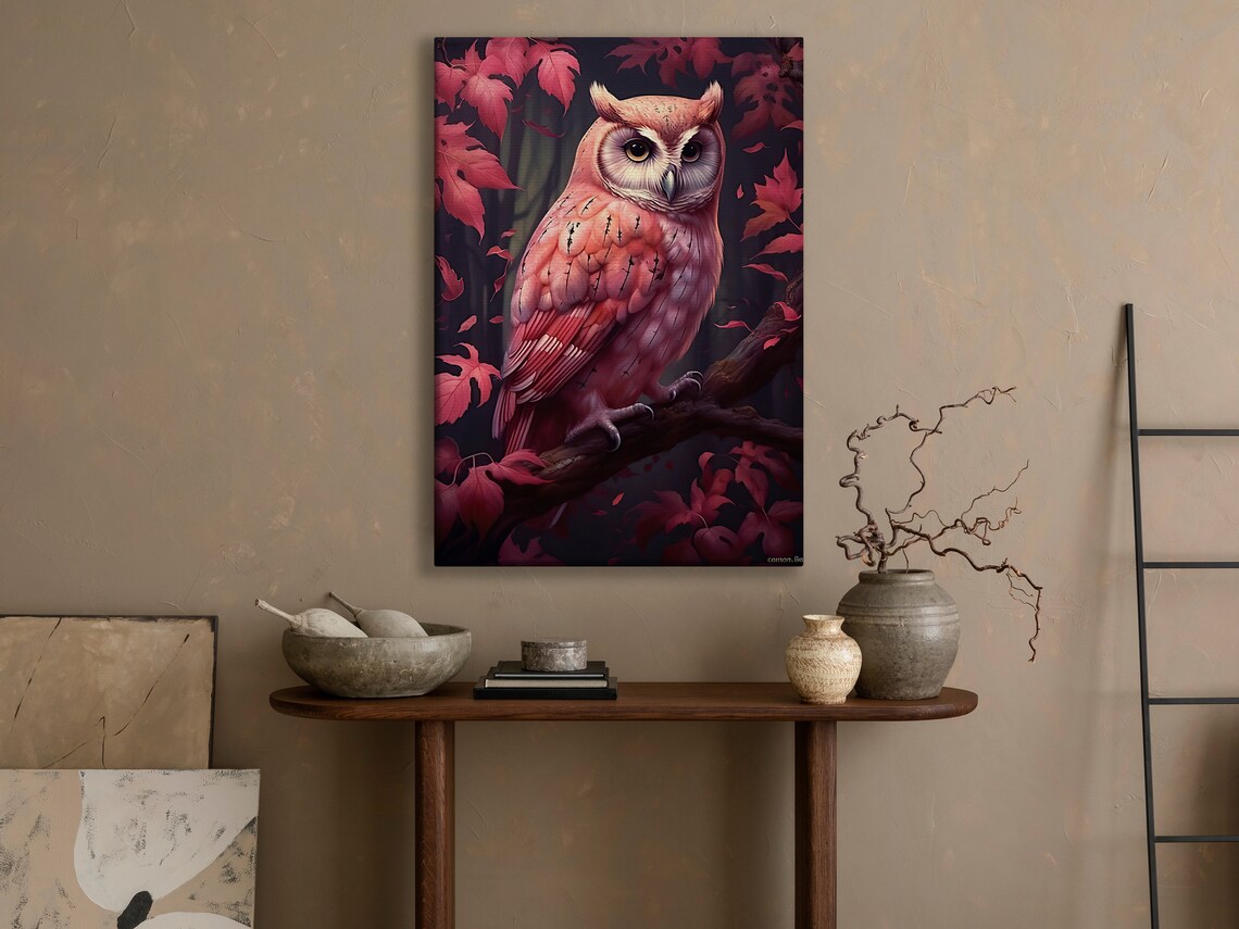 Magic Pink Owl Painting Enchanted Owl Art Print Owl Print Bird Art Print Floral Animal Poster Print Wild Animal Art Print - Image 4
