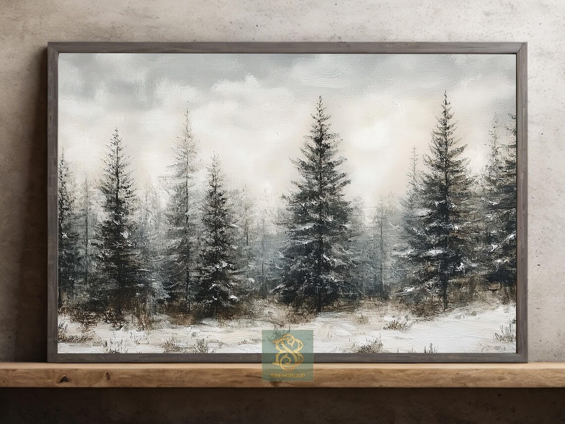 Vintage Winter Forest Poster, Cottage Winter Decor