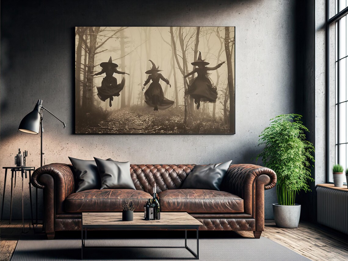 Classic Witch Flying Under Moon, Halloween Art Print - Image 3