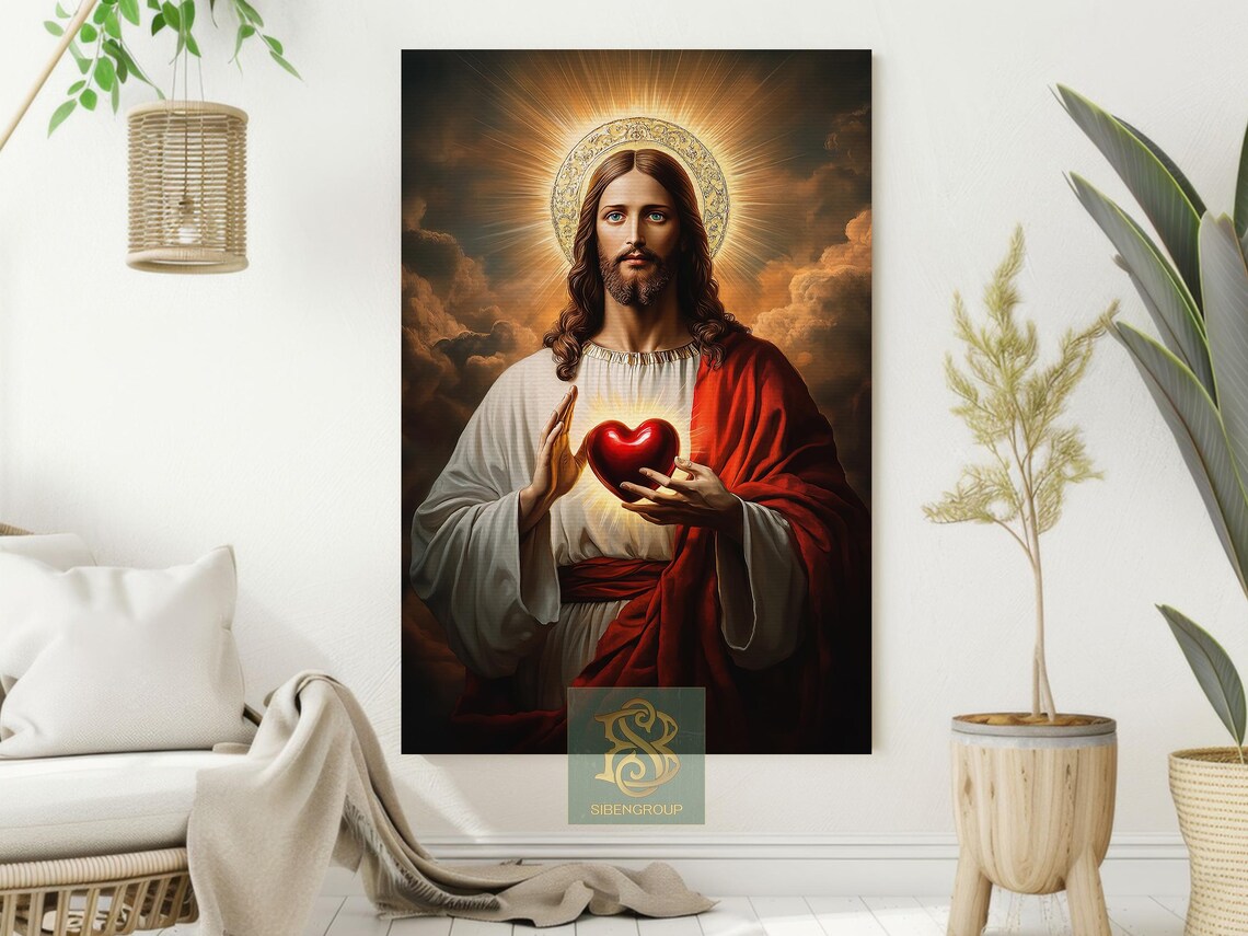 Sacred Heart Jesus Christ Holding Heart With Golden Halo Poster - Image 2
