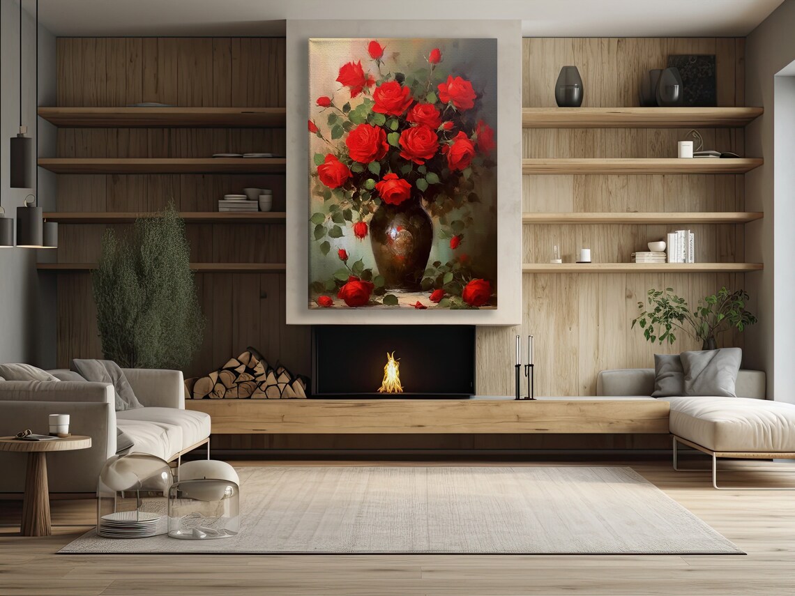 Vintage Rose Vase Painting, Retro Floral Art Print - Image 2