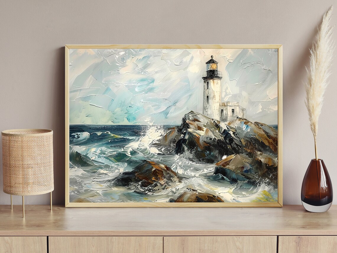 Lighthouse Painting Coast Landscape Art Print
