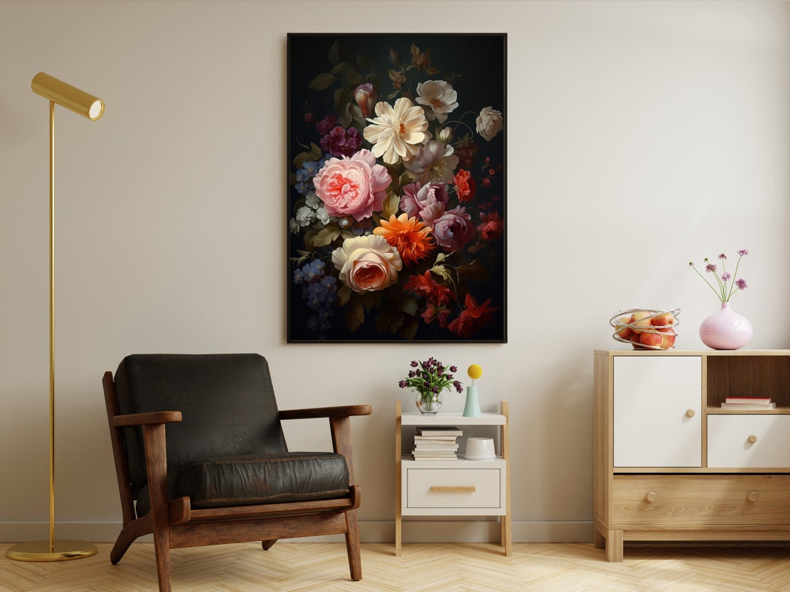 Vintage Flowers Still Life Painting Retro Flowers Art Print Cottage Flowers Print Esthetic Flowers Poster Print - Image 2