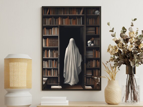 Ghost In Dark Academia Library Secret Door Spooky Art Poster