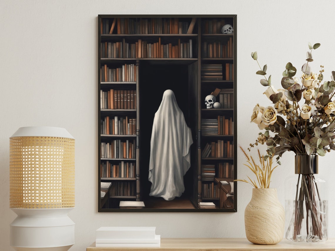 Ghost In Dark Academia Library Secret Door Spooky Art Poster