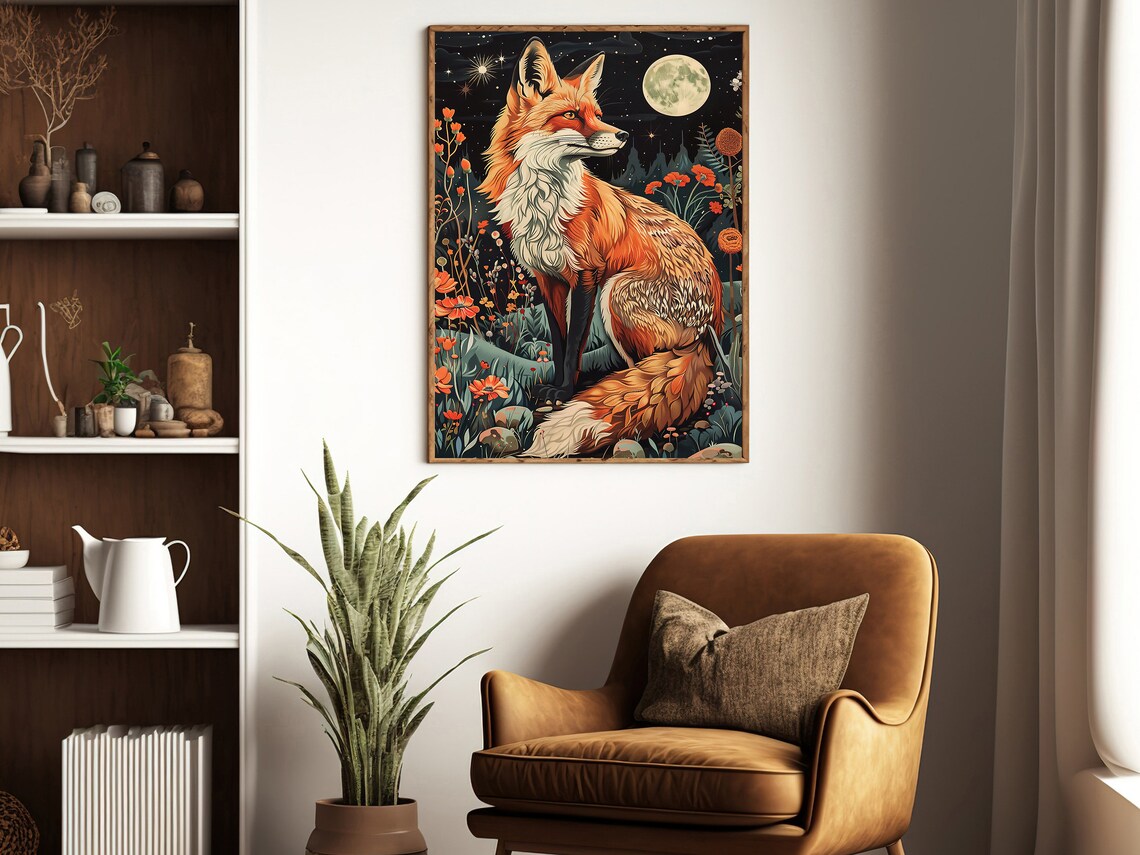 Vintage Fox and Flowers Art Print, Rustic Dark Academia - Image 3