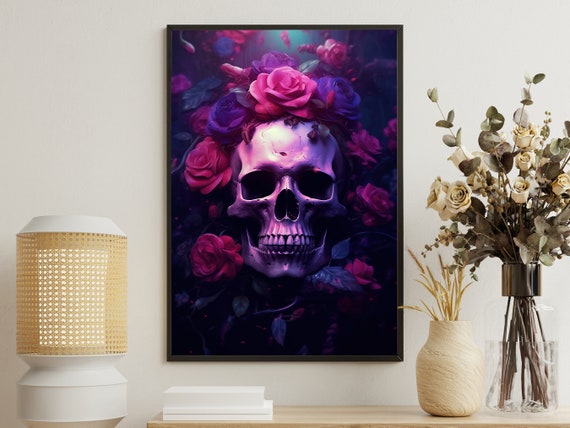 Dark Floral Skull Painting Skull Art Print Skull Print Gothic Art Print Dark Academia Art Skull Poster Print Skull Wall Decor