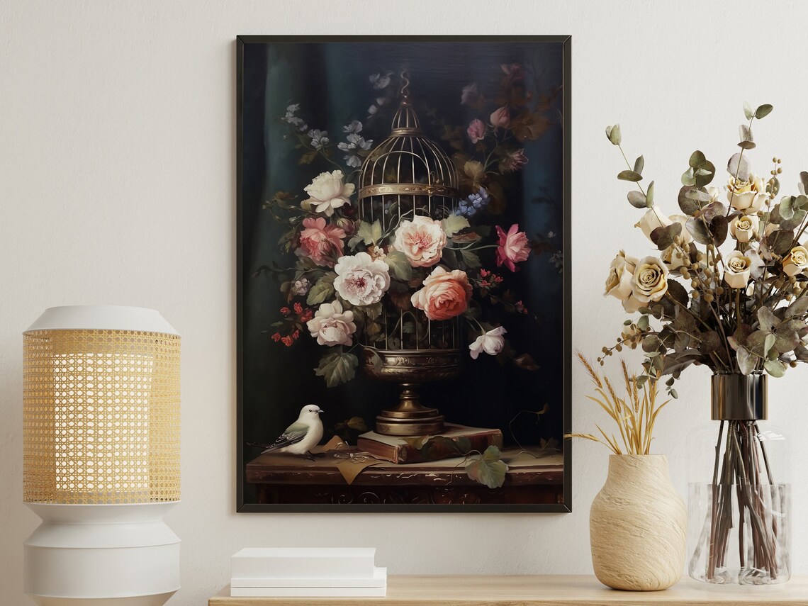 Vintage Flowers, Gothic Dark Academia Poster Print