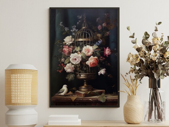 Vintage Flowers, Gothic Dark Academia Poster Print