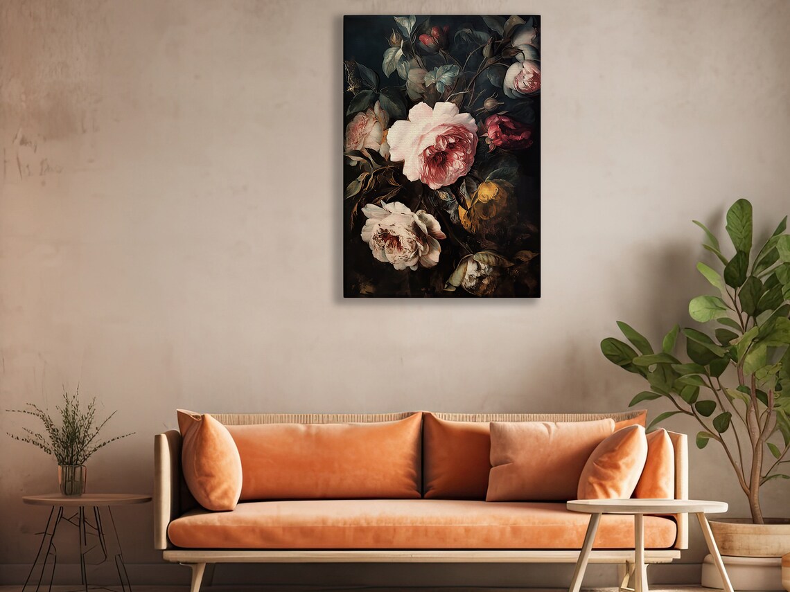 Dark Moody Roses Dutch Master Style Vintage Floral Still Life Gothic Wall Art - Image 4