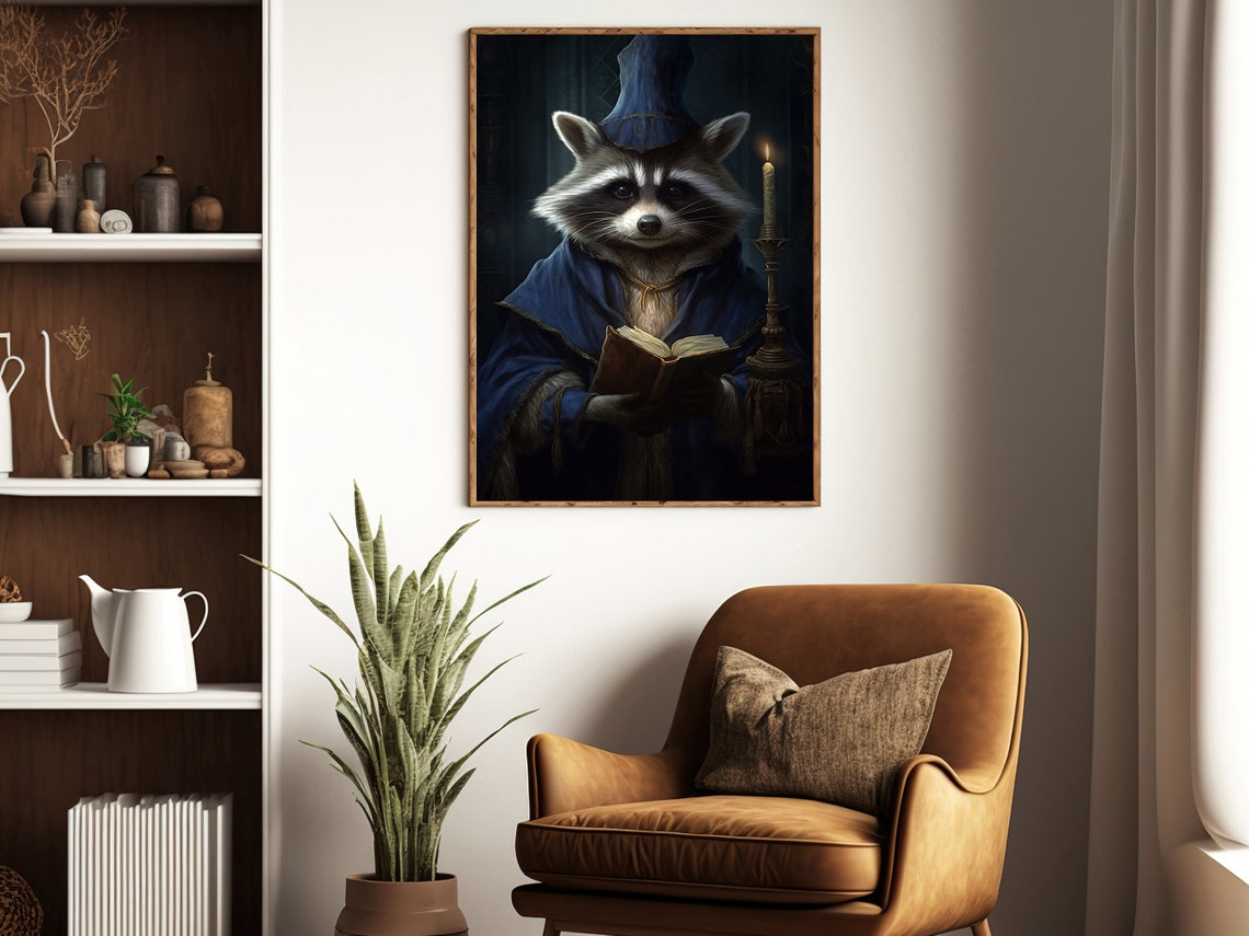 Raccoon Scholar Painting Raccoon Art Print Raccoon Print Gothic Art Print Dark Academia Art Raccoon Poster Raccoon Wall Decor - Image 2