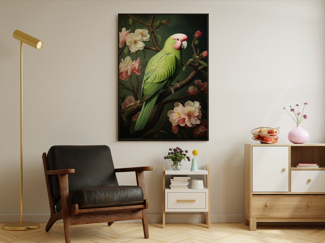 Vintage Floral Bird Painting, Botanical Art Print - Image 2