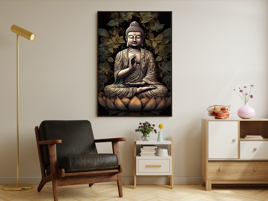 Vintage Buddha Blessing Art Print, Dark Buddha Decor - Image 2