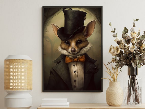 Dark Bat In Suit Painting Vampire Art Print Bat Print Gothic Art Print Dark Academia Art Victorian Bat Poster Print