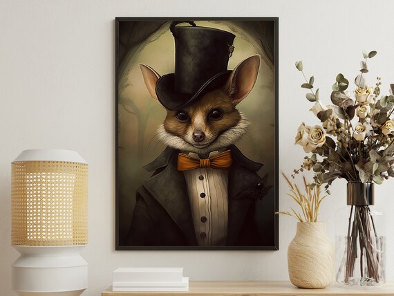 Victorian Bat Gentleman In Top Hat And Bow Tie Dark Animal Portrait Poster