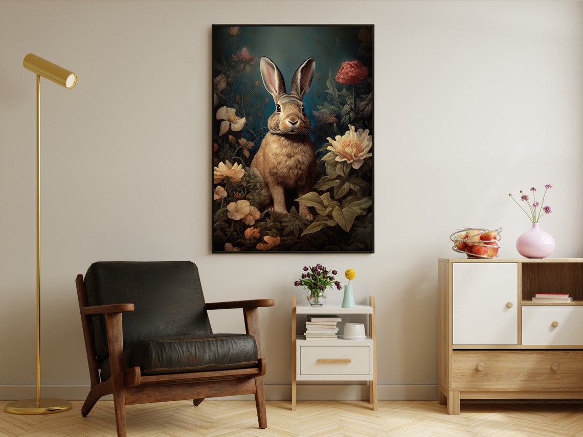 Charming Brown Rabbit Sitting Among Cottage Garden Blooms Poster - Image 2