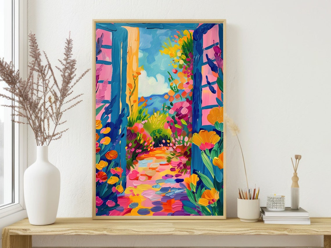 Colorful Flower Garden Through Blue Shutters Matisse Style Poster - Image 4