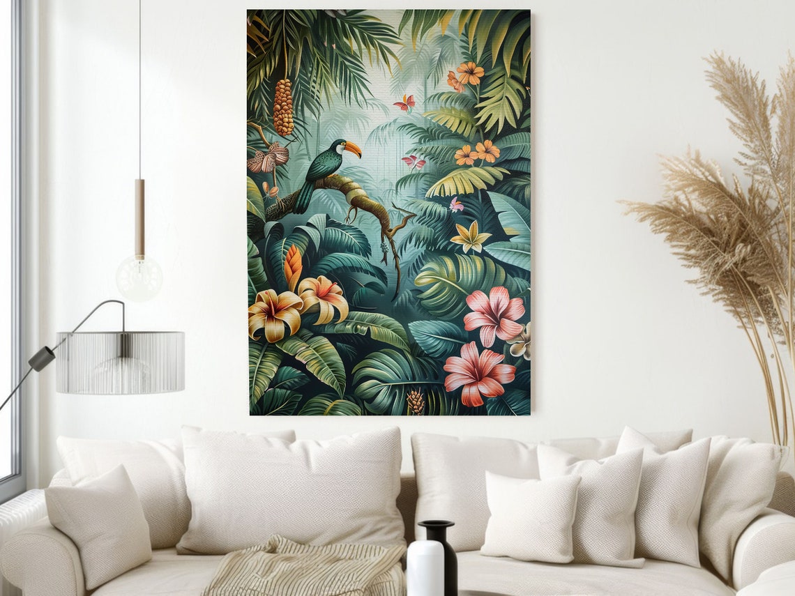 Cottage Tropical Botanical Painting Tropical Print Botanical Poster Print Flowers Wall Art - Image 2