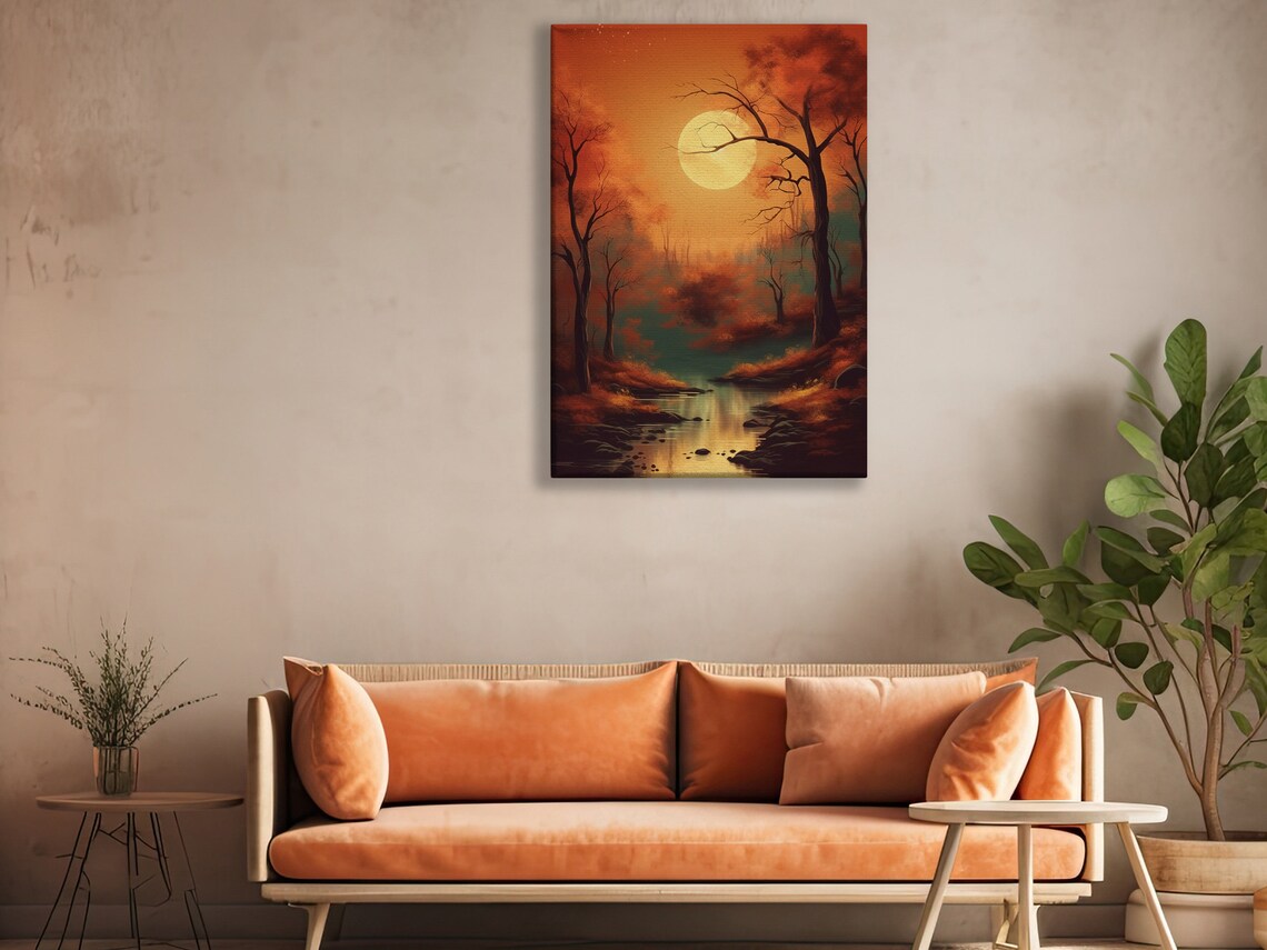 Vintage Fall Creek Forest Painting Art Print Retro Forest Landscape Poster Print - Image 4
