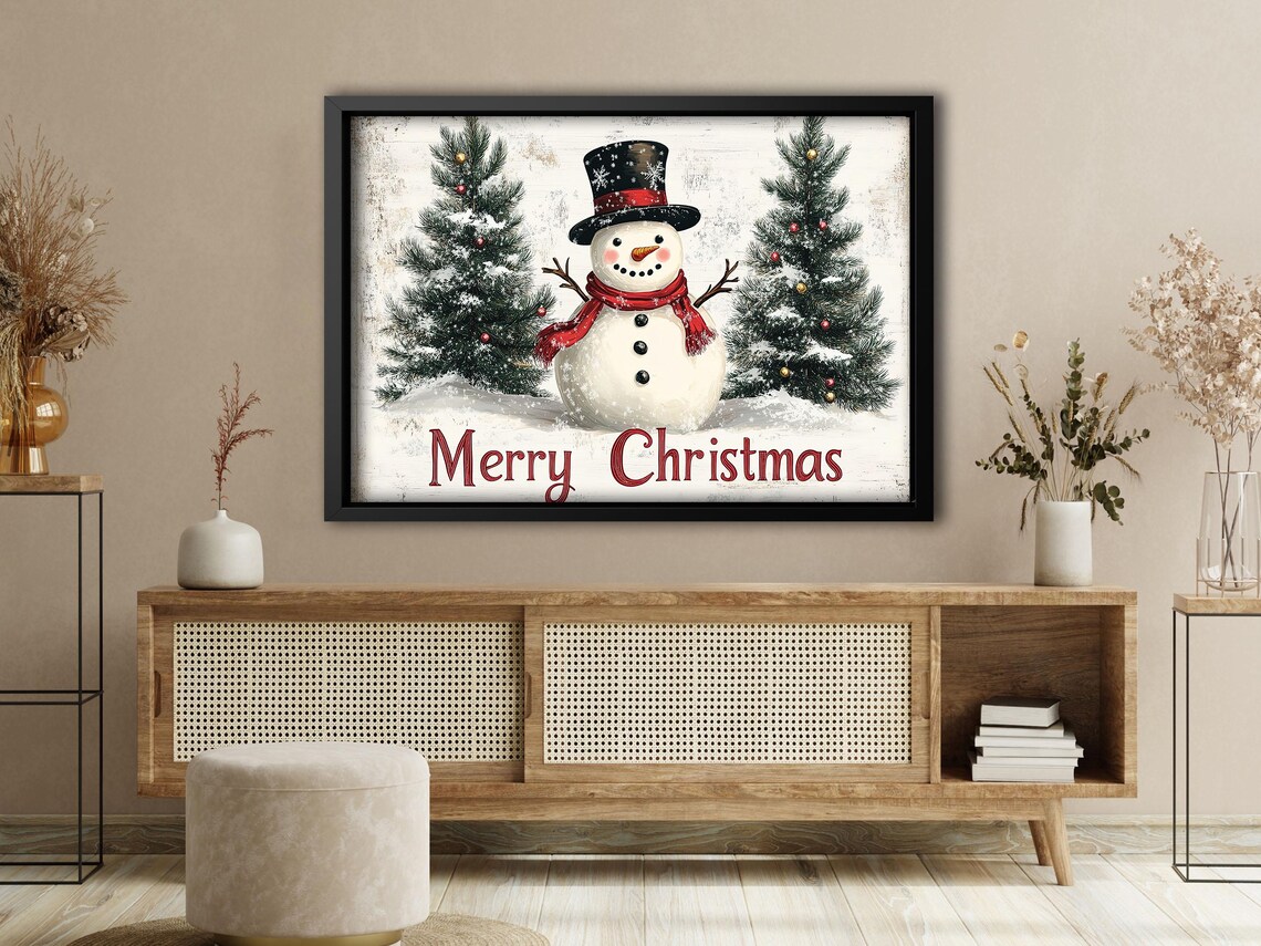 Snowman Merry Christmas Vintage Winter Poster Print - Image 4