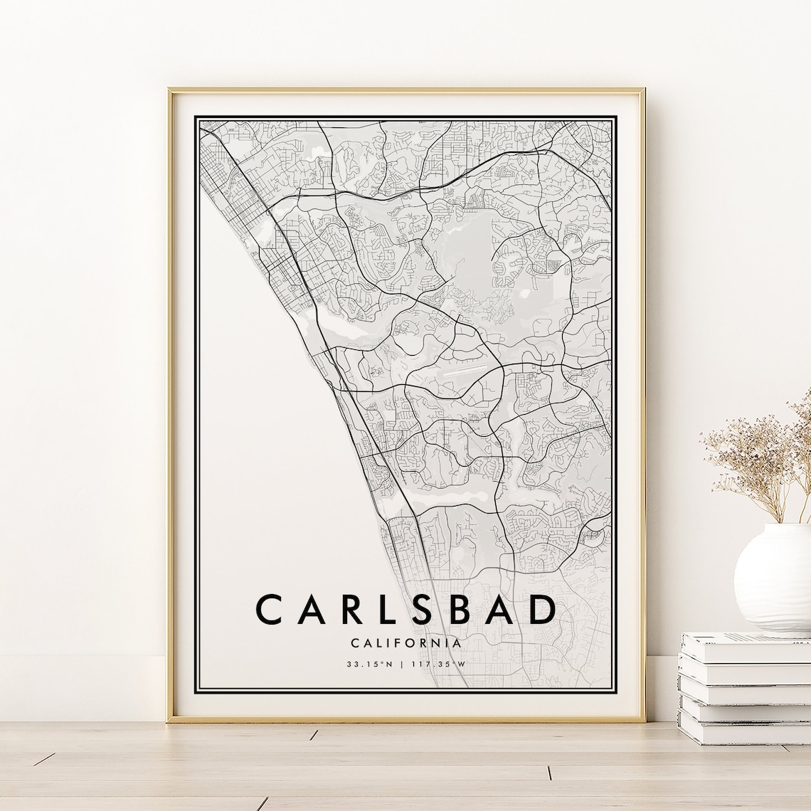 Carlsbad Map Print, Retro City Travel Poster