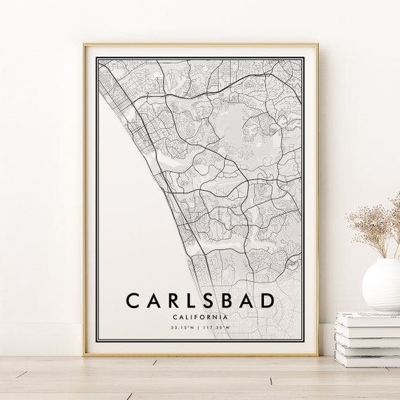 Carlsbad Map Print, Retro City Travel Poster