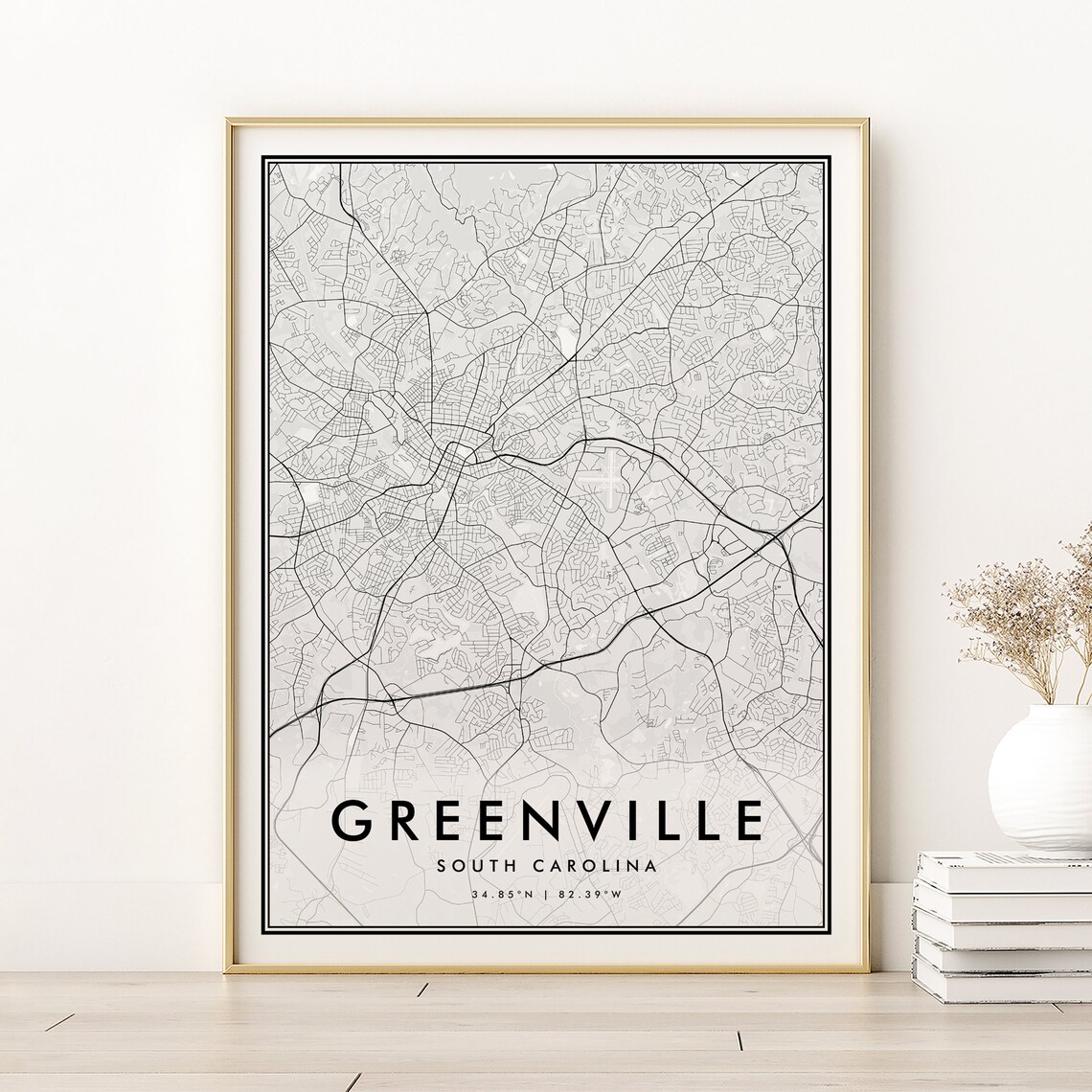 Greenville Map Print, South Carolina Retro Road Poster