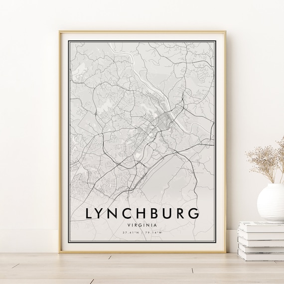 Lynchburg Virginia Minimalist Black White City Street Map Poster