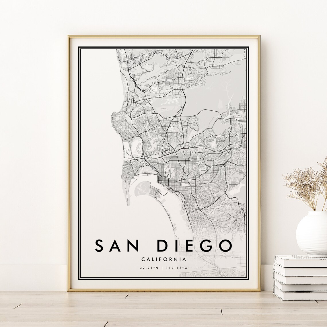 San Diego Antique Map Art Print, City Streets