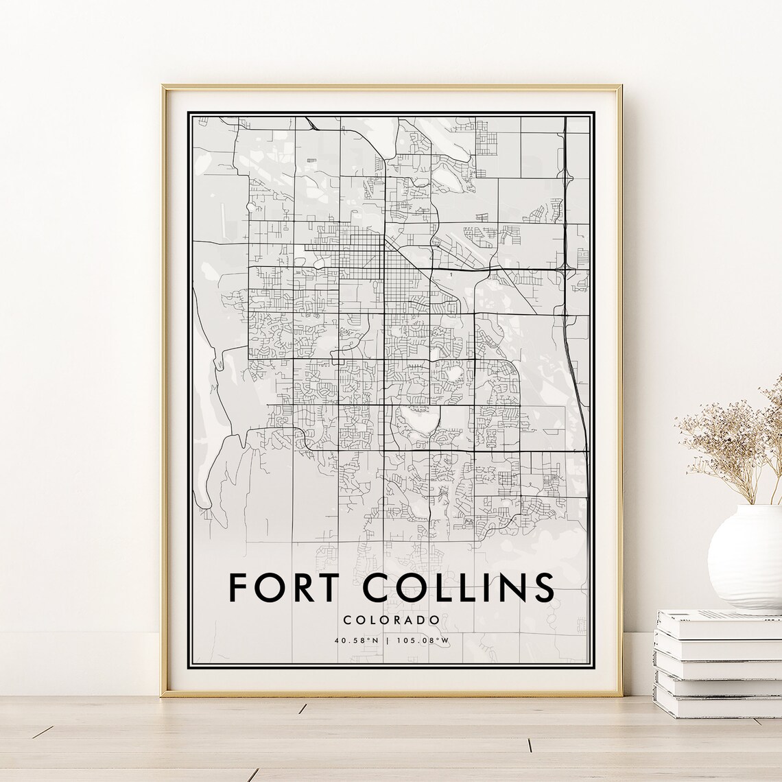 Fort Collins Map Print, Retro Colorado City Poster