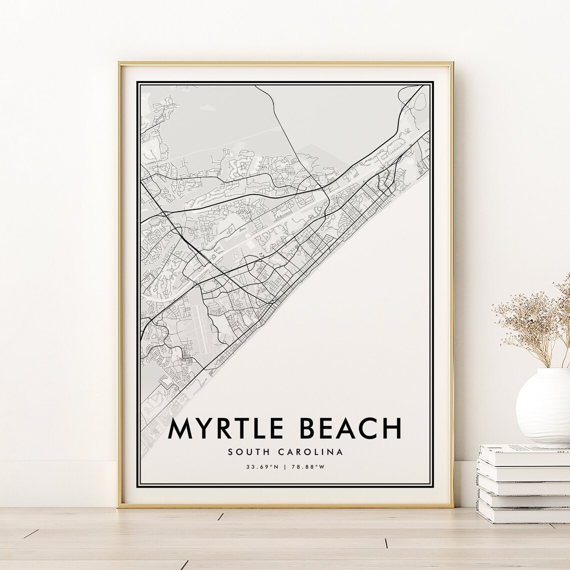 Myrtle Beach Map Art Print, South Carolina Travel